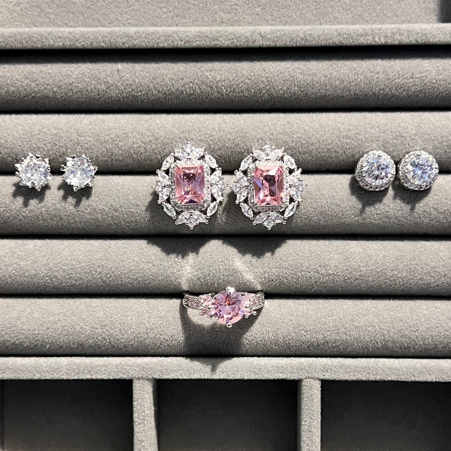 Pink Stone and Zircon Earrings
