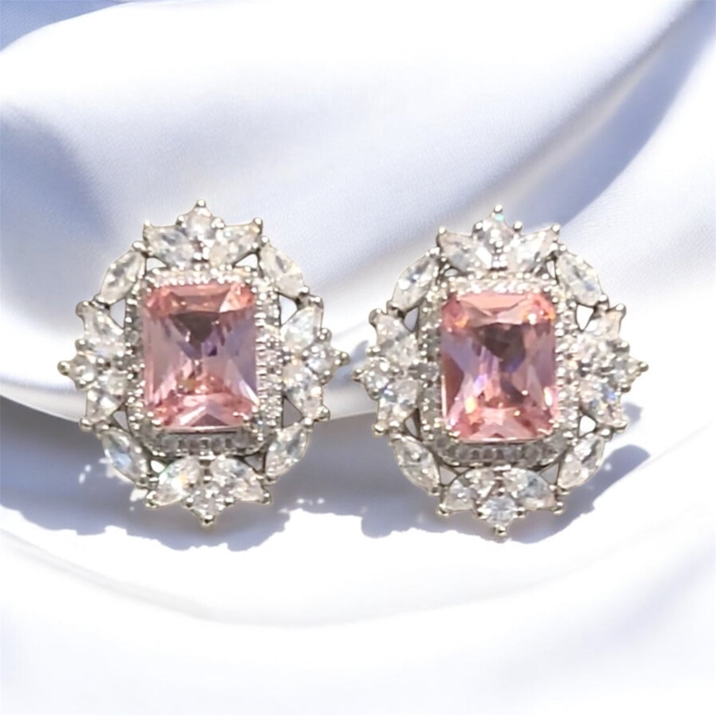 Pink Stone and Zircon Earrings
