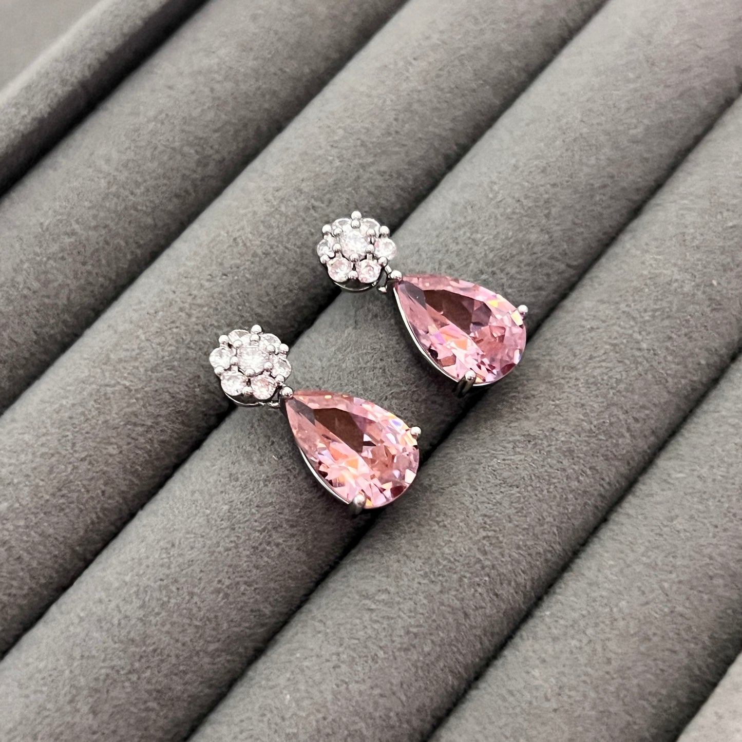Zircons and Pink Moonstone Drop Earrings