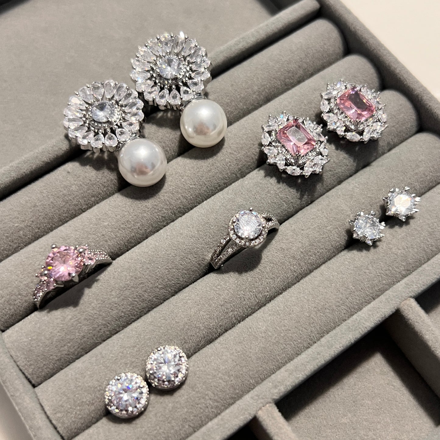 Pink Stone and Zircon Earrings