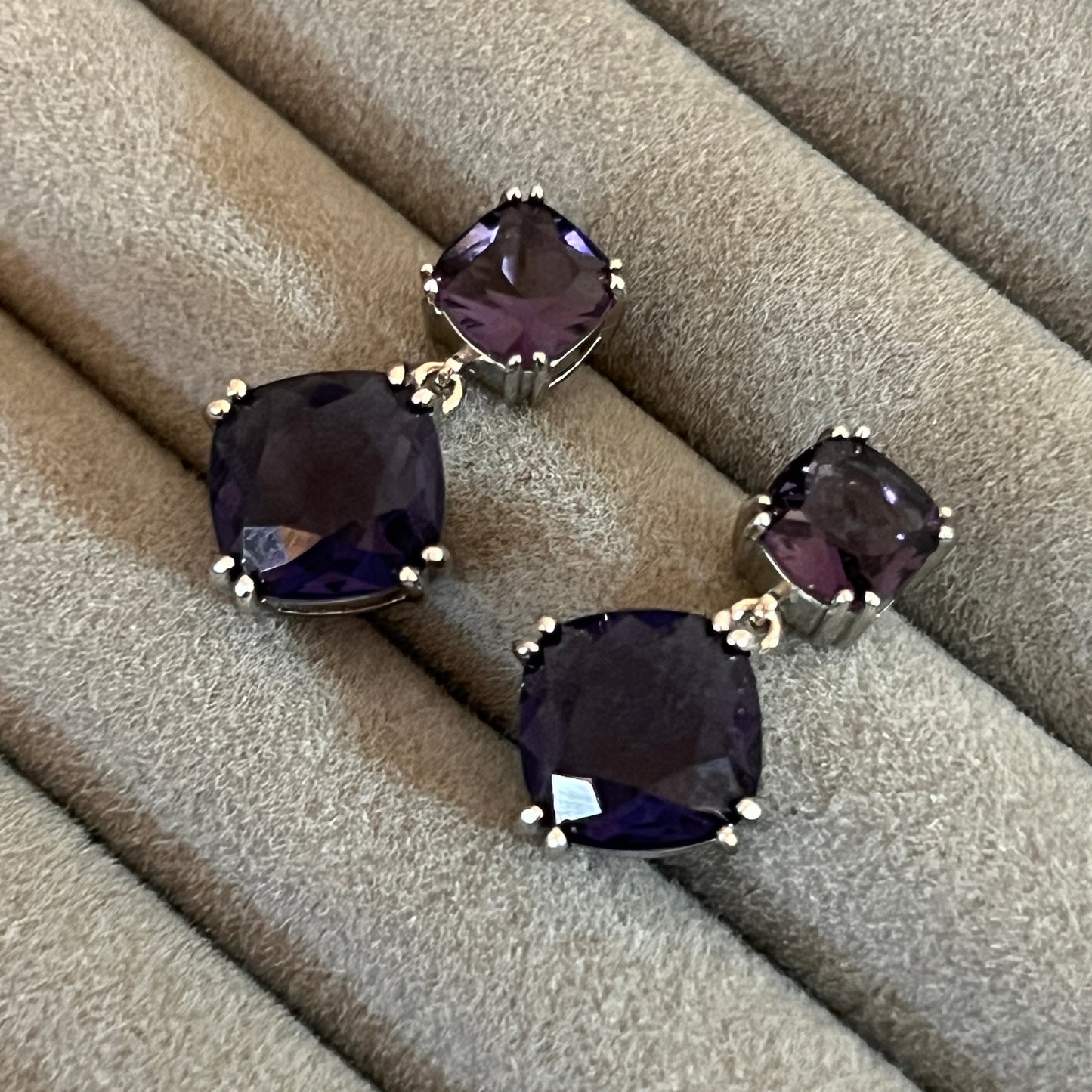 Purple Cushion Drop Earrings