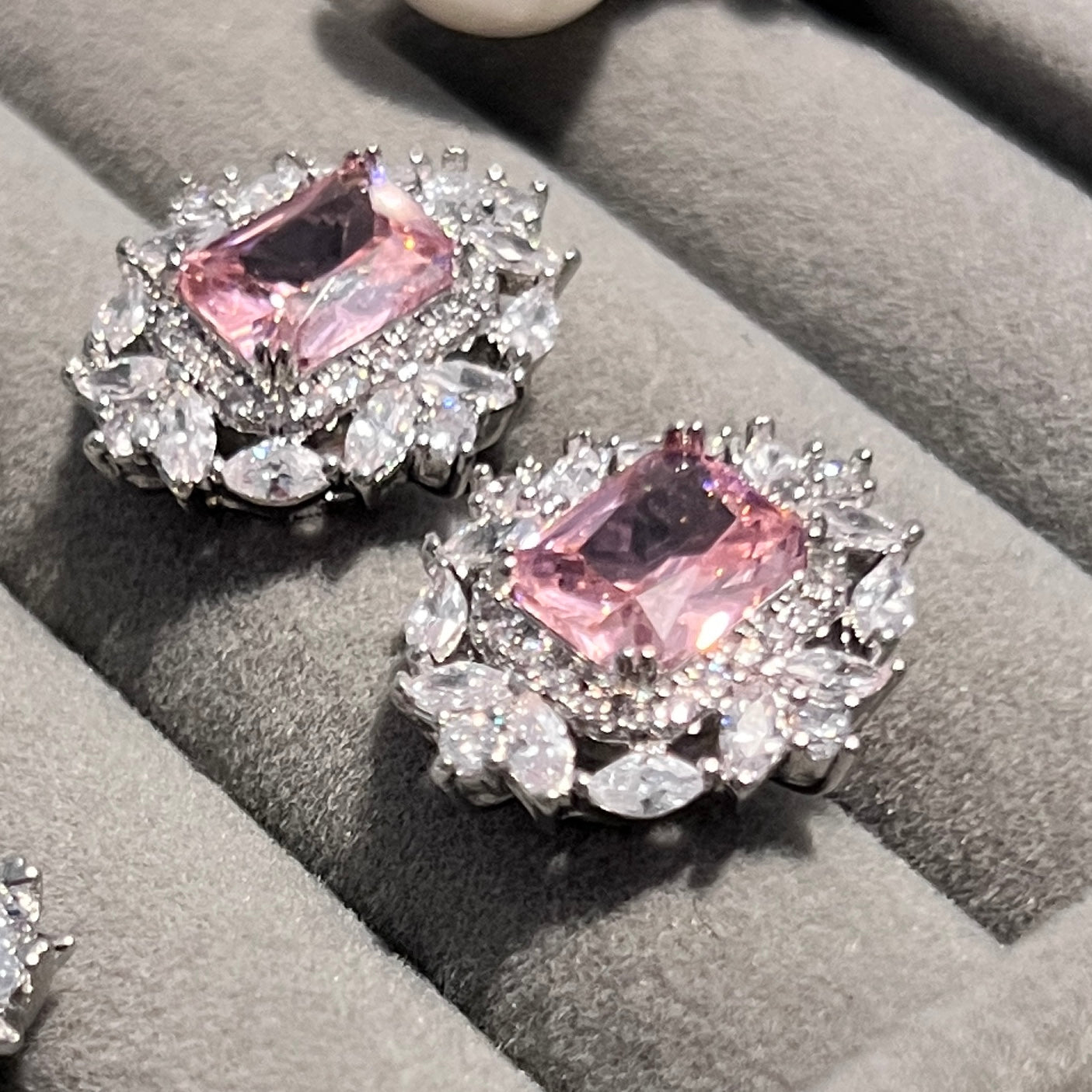 Pink Stone and Zircon Earrings