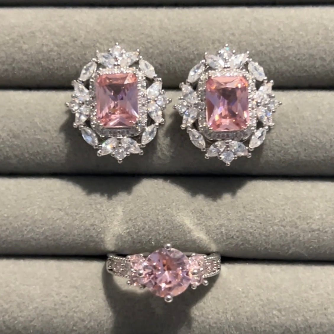 Pink Stone and Zircon Earrings
