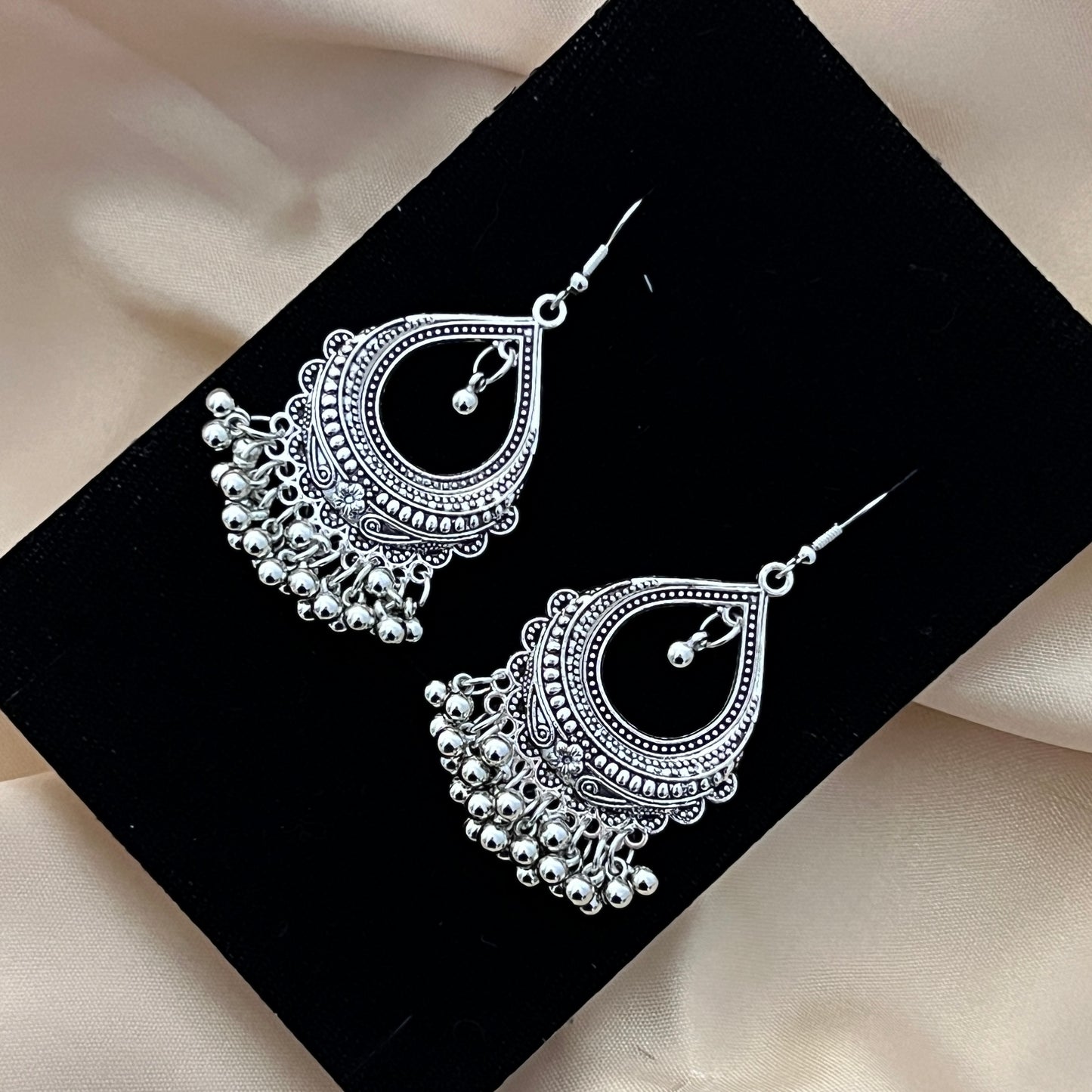 Afsana - Antique Silver Oxidized Jhumkas