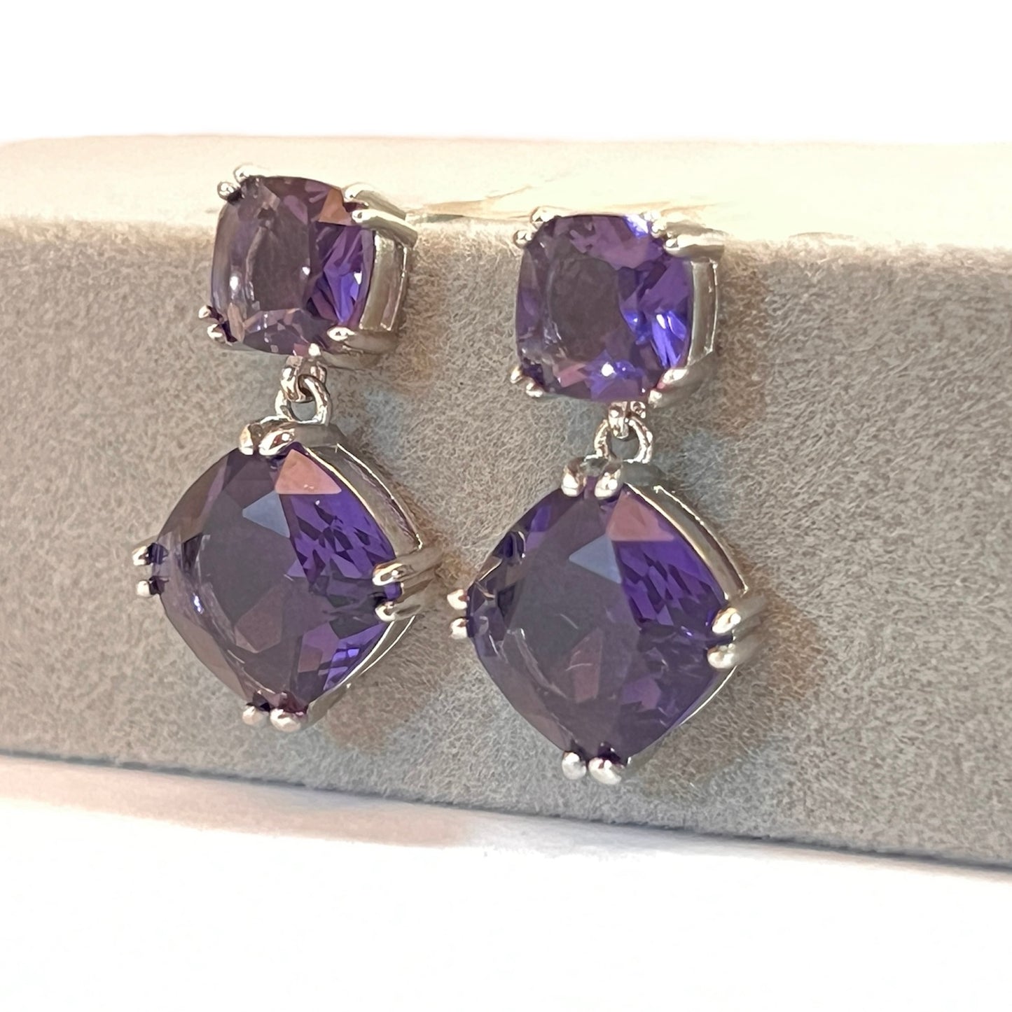 Purple Cushion Drop Earrings