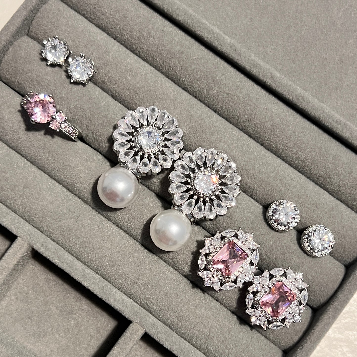 Pink Stone and Zircon Earrings