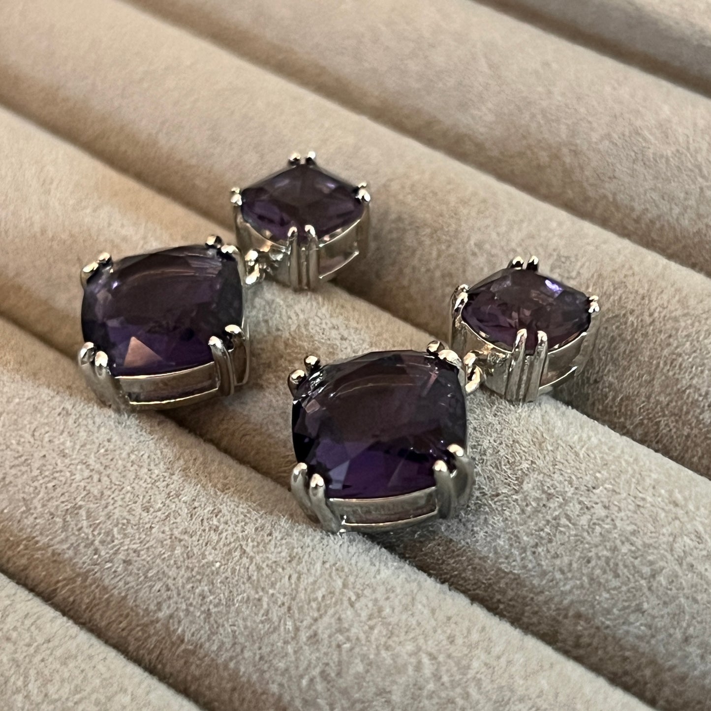 Purple Cushion Drop Earrings