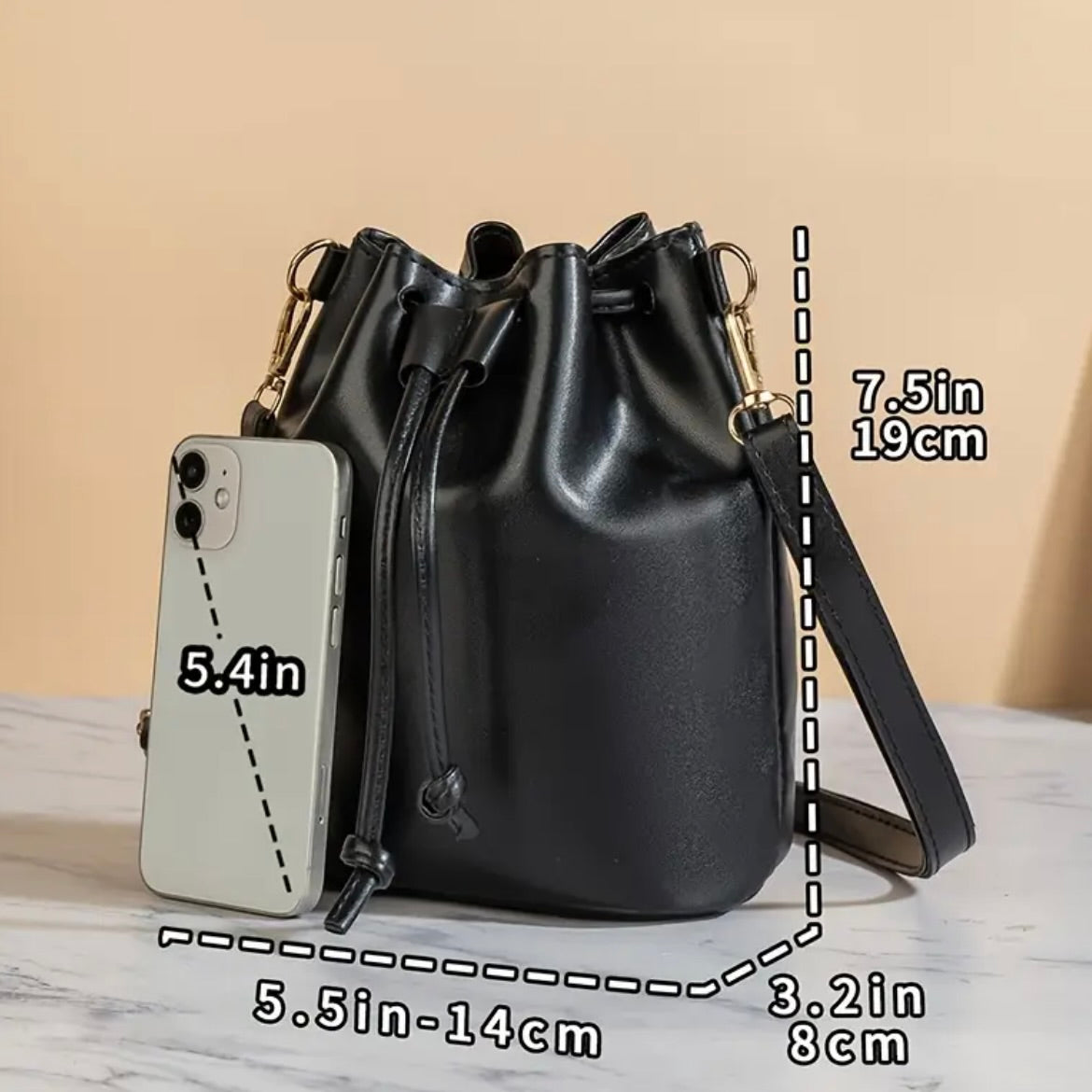 Black Bucket Bag size