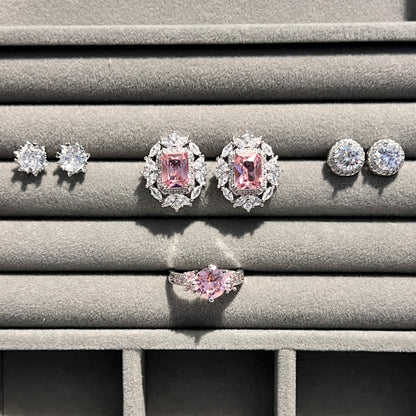 Pink Stone and Zircon Earrings