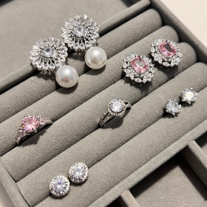Pink Stone and Zircon Earrings