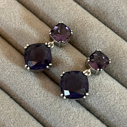 Purple Cushion Drop Earrings