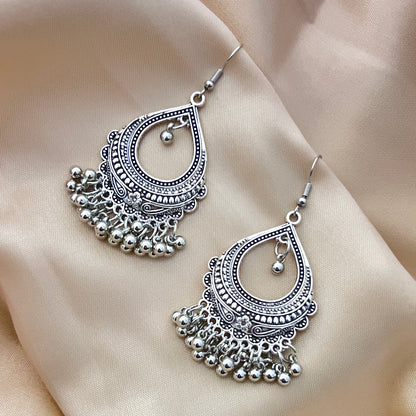 Afsana - Antique Silver Oxidized Jhumkas