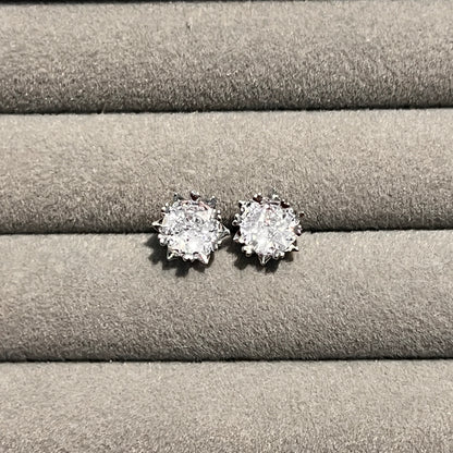 Silver Floral Zircon Stud Earrings