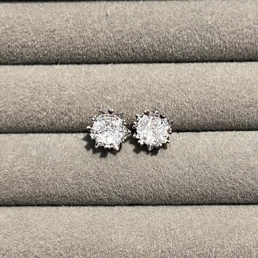 Silver Floral Zircon Stud Earrings