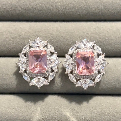 Pink Stone and Zircon Earrings