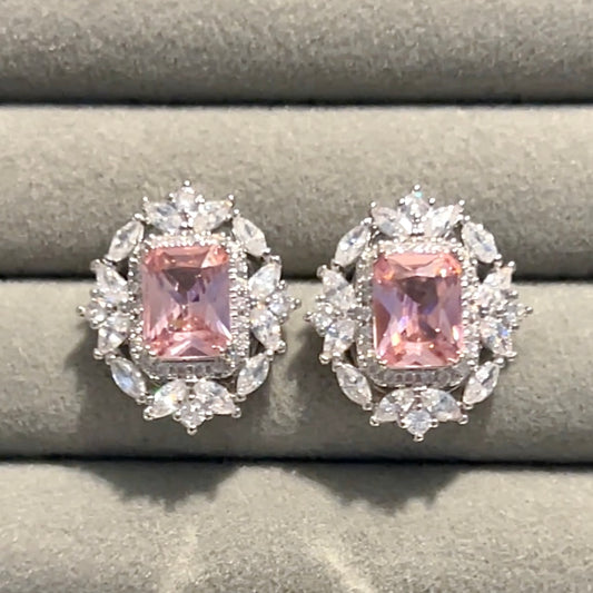Pink Stone and Zircon Earrings
