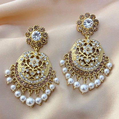 Chandbali - Gold and Champaign fusion with Pearls Jhumka