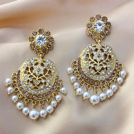 Chandbali - Gold and Champaign fusion with Pearls Jhumka