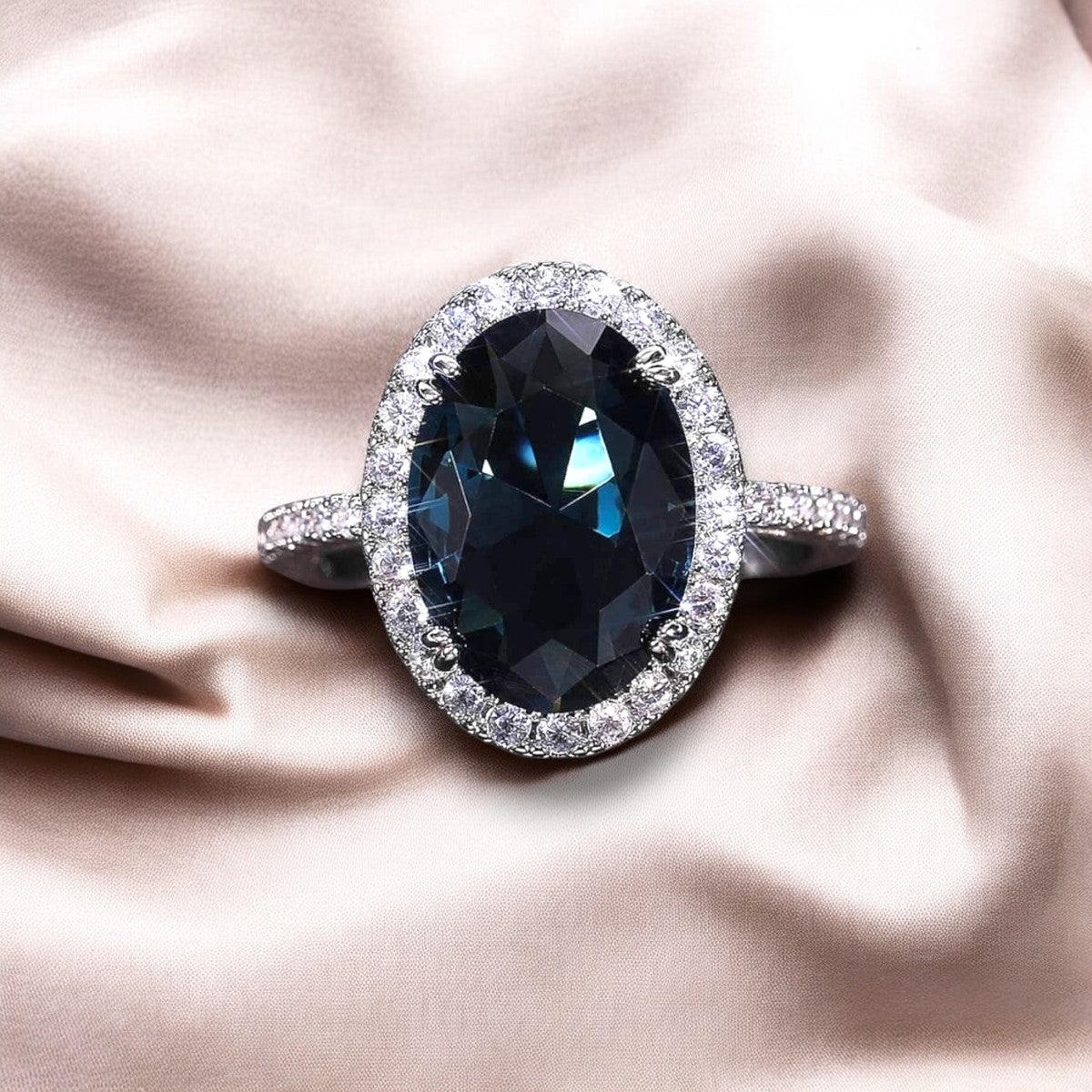 Blue Kyanite Stone oval cut ring