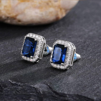 Blue Stone Cushion Cut Stud Earrings