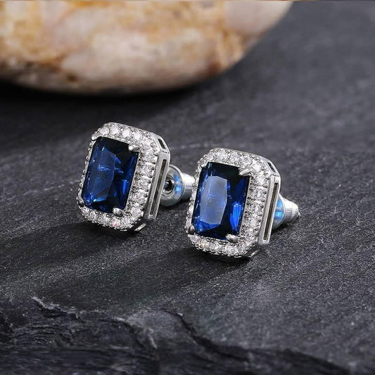 Blue Stone Cushion Cut Stud Earrings
