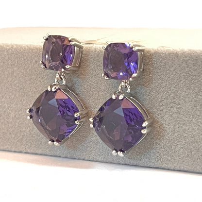 Purple Cushion Drop Earrings