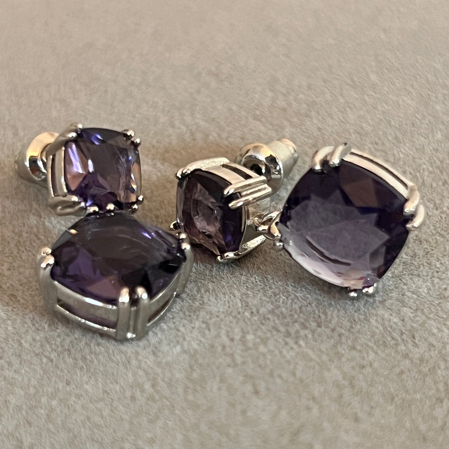 Purple Cushion Drop Earrings