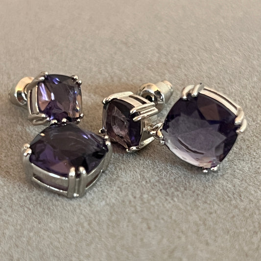 Purple Cushion Drop Earrings