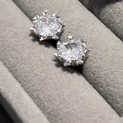 Silver Floral Zircon Stud Earrings