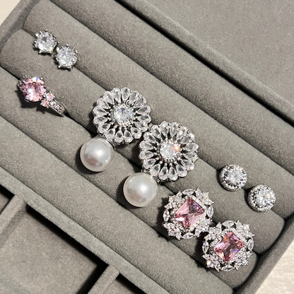 Pink Stone and Zircon Earrings