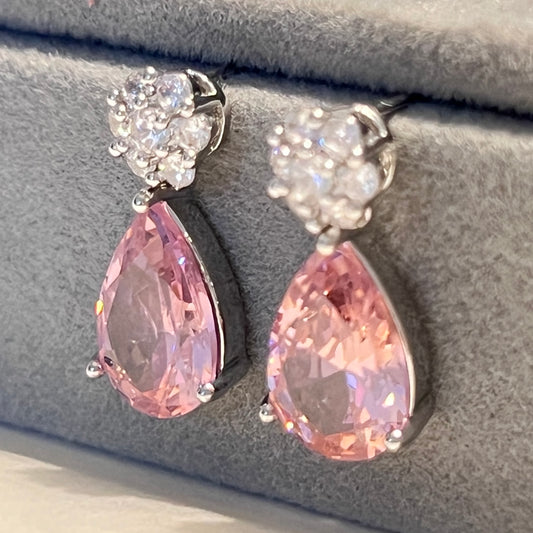 Zircons and Pink Moonstone Drop Earrings