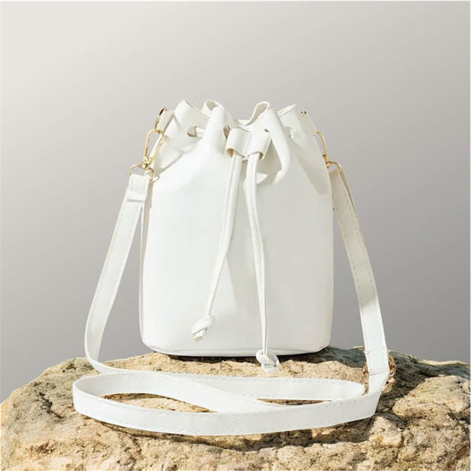 White leather bucket bag with a strap