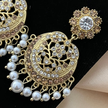 Chandbali - Gold and Champaign fusion with Pearls Jhumka