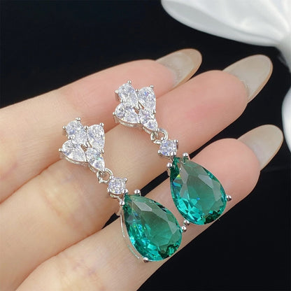 Green Emerald and Zircon Teardrop Earrings