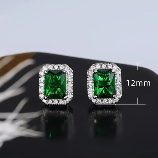 Green Stone Cushion Cut Stud Earrings