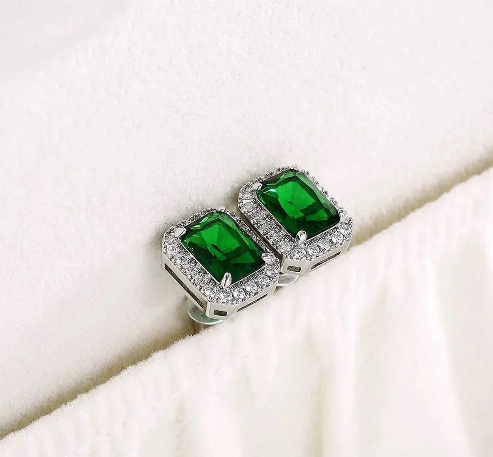 Green Stone Cushion Cut Stud Earrings