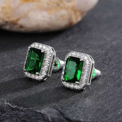 Green Stone Cushion Cut Stud Earrings