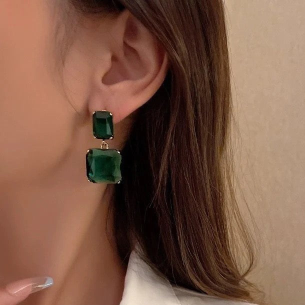 Green Stone Drop Earrings