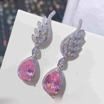 Pink Moonstone and Zircon Teardrop Earrings