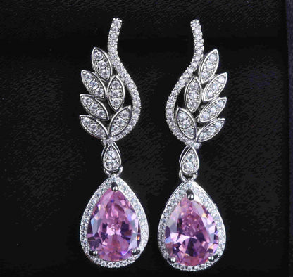 Pink Moonstone and Zircon Teardrop Earrings