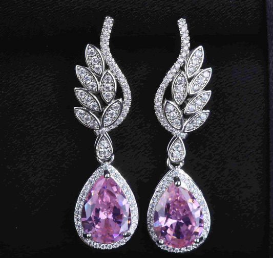Pink Moonstone and Zircon Teardrop Earrings