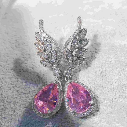 Pink Moonstone and Zircon Teardrop Earrings