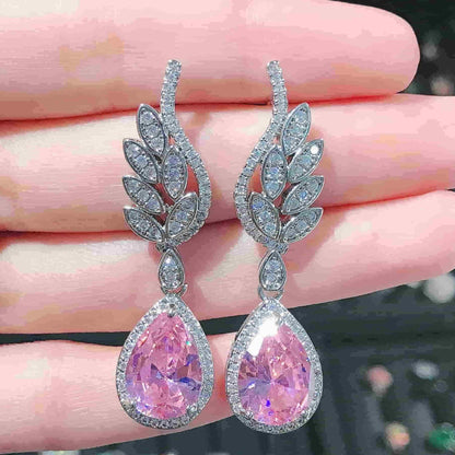 Pink Moonstone and Zircon Teardrop Earrings
