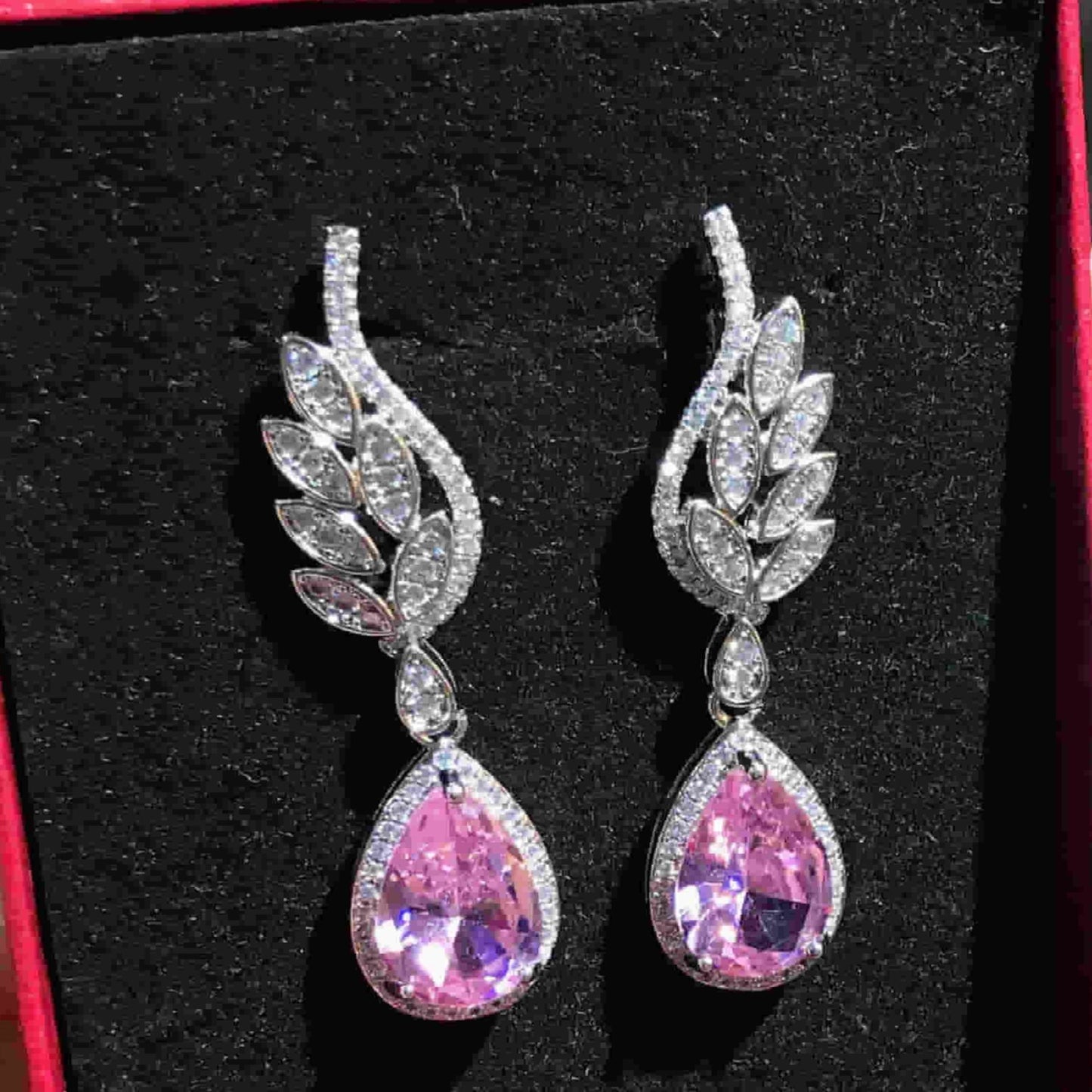 Pink Moonstone and Zircon Teardrop Earrings