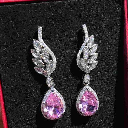 Pink Moonstone and Zircon Teardrop Earrings