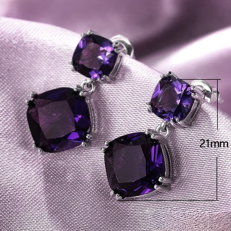 Purple Cushion Drop Earrings