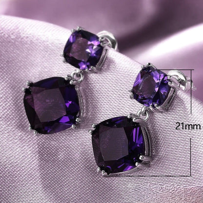Purple Cushion Drop Earrings