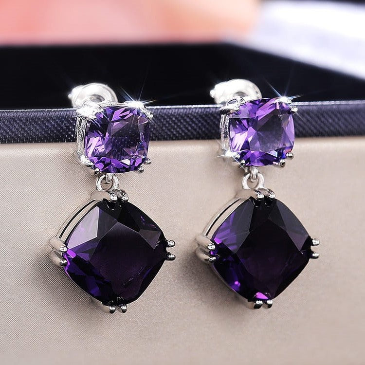Purple Cushion Drop Earrings