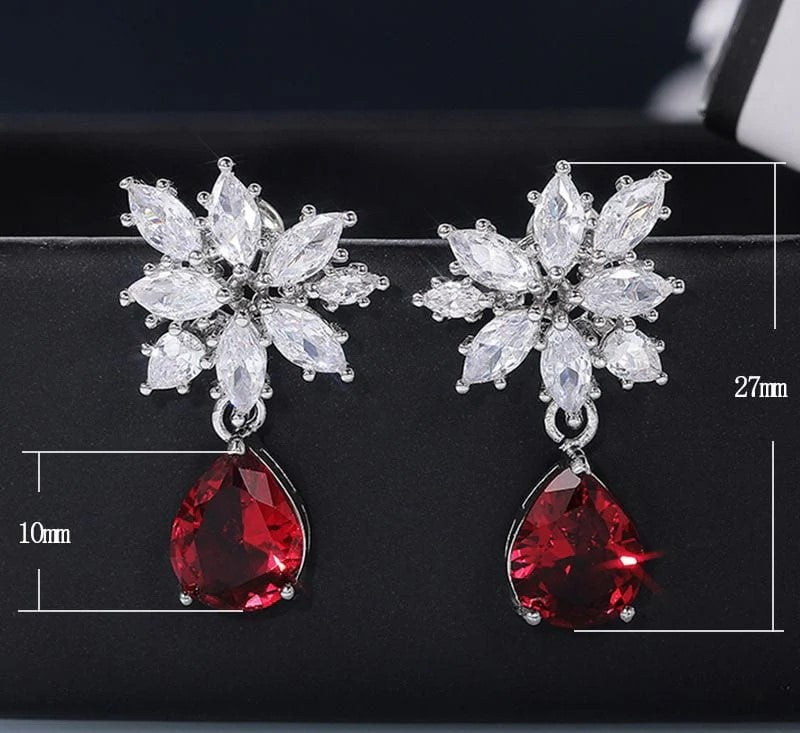 Red Stone and Zircon Drop Earrings
