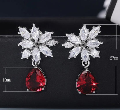 Red Stone and Zircon Drop Earrings